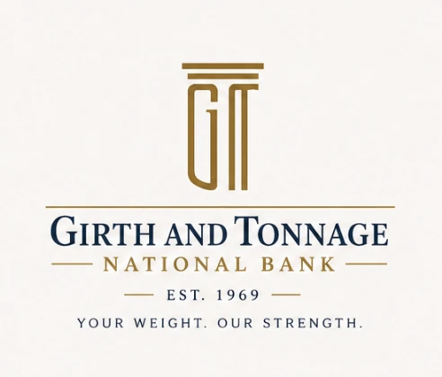 Girth and Tonnage National Bank logo: a gold column monogram, est. 1969