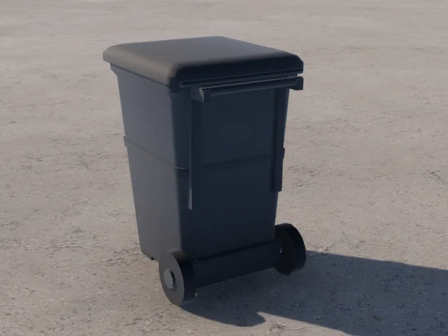 A dark gray wheeled curbside trash cart