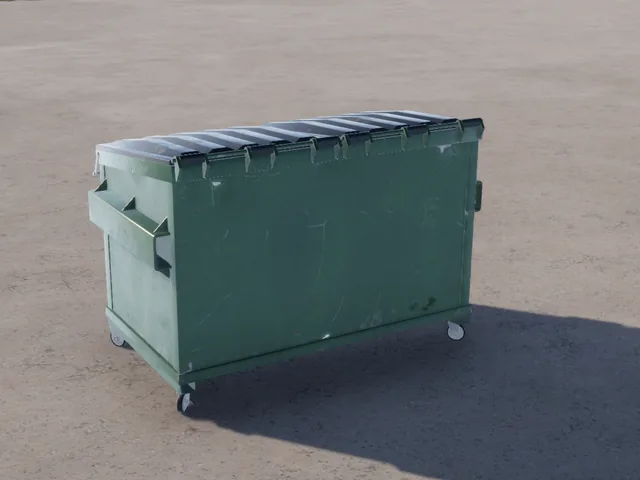 A green steel dumpster with a ribbed lid