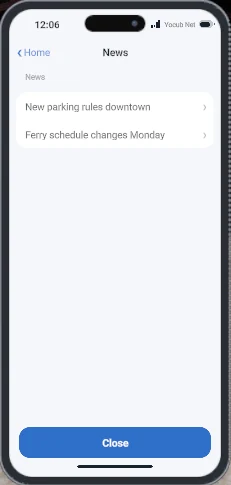 The News app listing two headlines