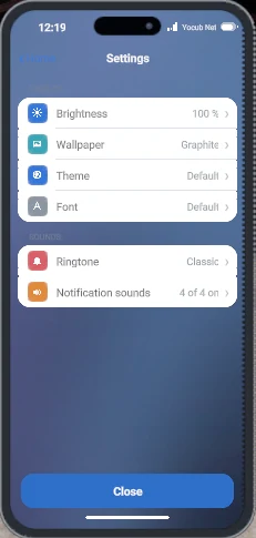 The Settings app: brightness, wallpaper, theme, font, ringtone and notification sounds